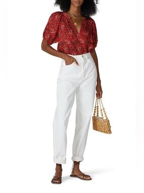 Ulla Johnson Evie Blouse Red Floral Print | Size 12 / L